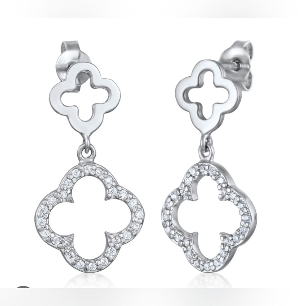 2.00Ct Round Cut Lab-Created Diamond Clover Dangle Earring 14K White Gold Plated